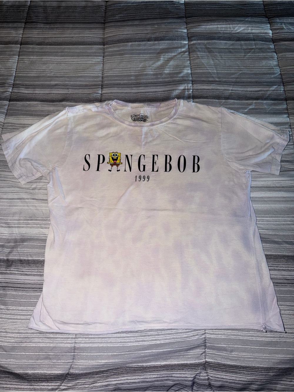 SpongeBob Squarepants White Graphic Crop Tee with Yellow Character